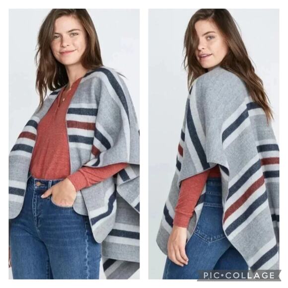 Marine Layer Sweaters - Marine Layer Levi Striped Wrap Poncho One Size